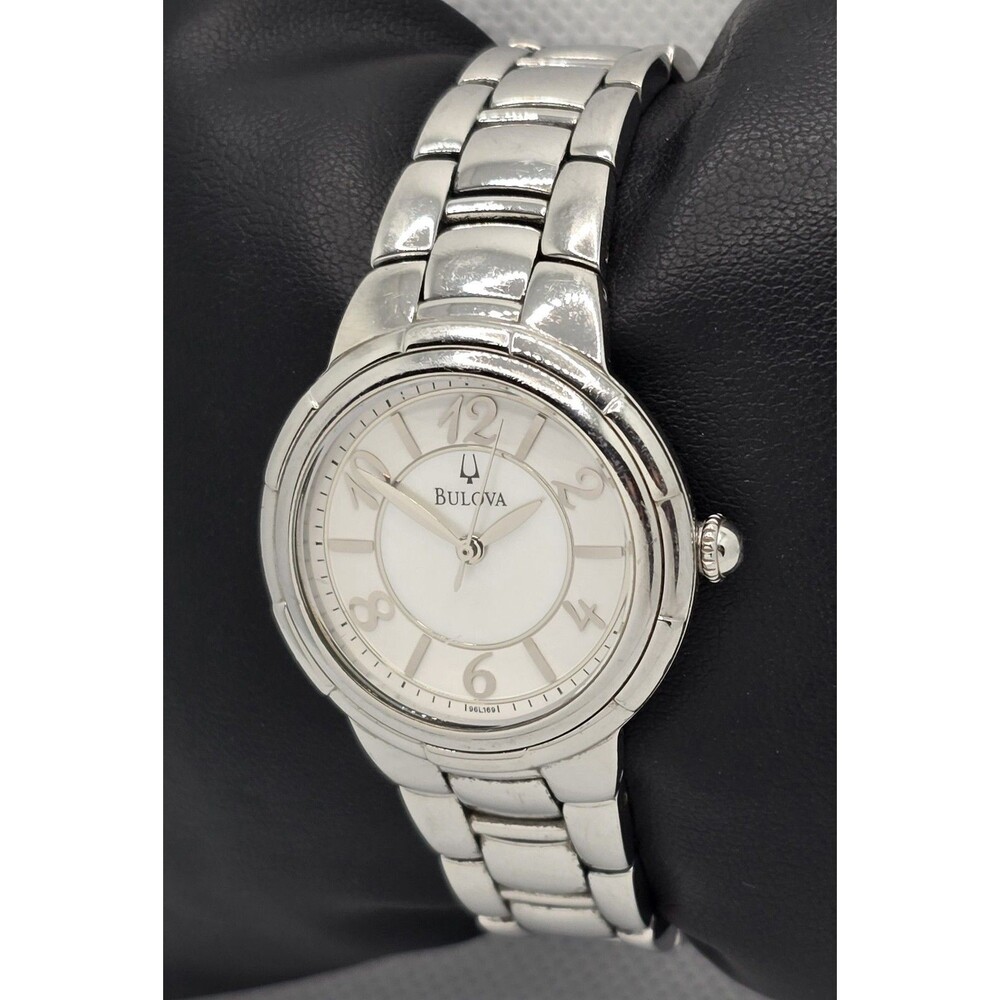 Women's Bulova Round MOP Dial Silver Tone Case Link Bracelet Band Watch 04 - Picture 2 of 10